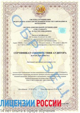 Образец сертификата соответствия аудитора №ST.RU.EXP.00006174-2 Владикавказ Сертификат ISO 22000